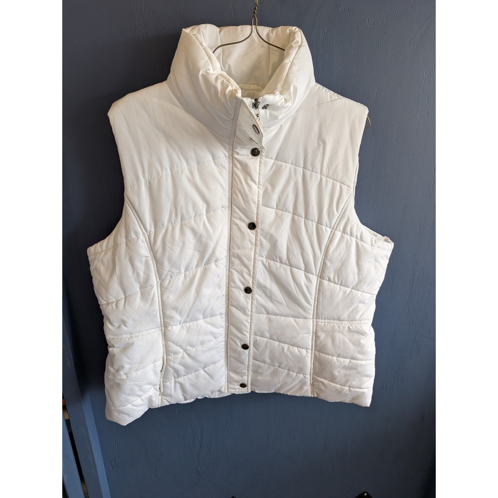 New York & Company White Puffer Vest XL Quilted Snap Zip Mock Neck Sleeveless
